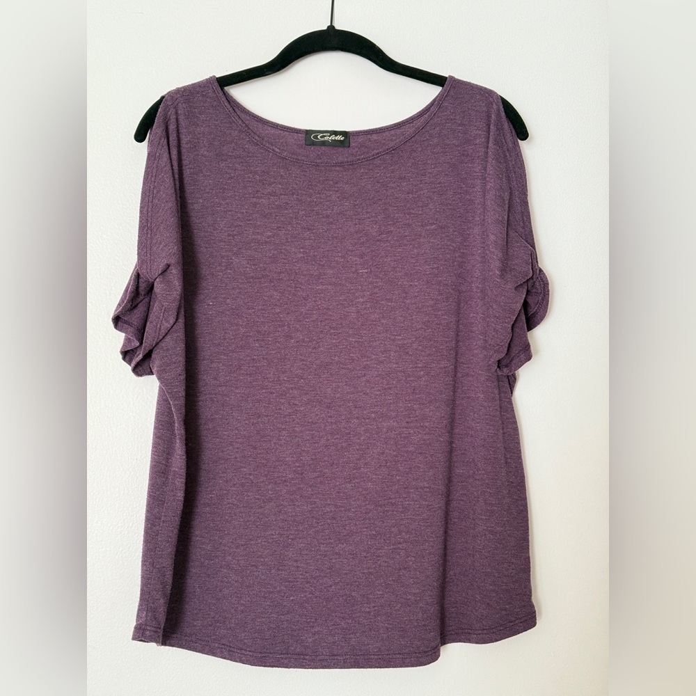 Women's Purple Short Sleeve Cold Shoulder Top